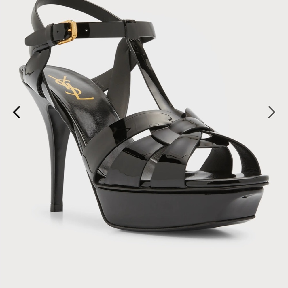 Saint Laurent
Tribute Patent T-Strap Platform Sandals